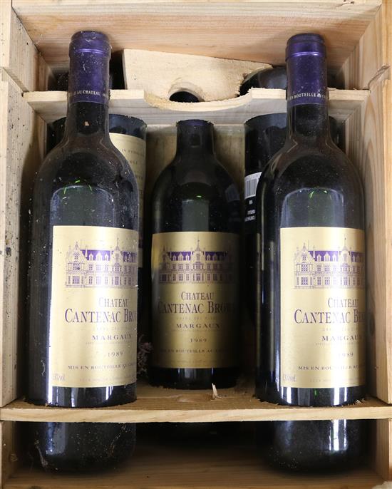 Five bottles of Chateau Cantenac Brown 1989 Margaux